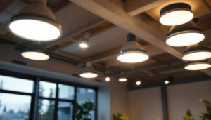 A photograph of a well-lit room showcasing a variety of canned ceiling lights