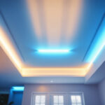 A photograph of a beautifully lit room featuring led strip lighting on the ceiling