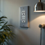 A photograph of a well-lit room showcasing various wall outlets in use