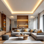A photograph of a beautifully designed interior space showcasing 6-inch led recessed lighting
