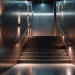 A photograph of a well-lit stairwell showcasing various lighting options
