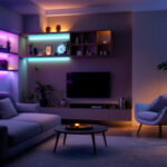 A photograph of a beautifully arranged led tape light kit illuminating a modern living space