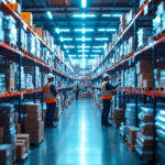 A photograph of a well-organized warehouse filled with vibrant led lights