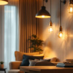 A photograph of a beautifully lit interior space showcasing a variety of stylish light fixtures