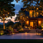 A photograph of a beautifully illuminated outdoor space at dusk