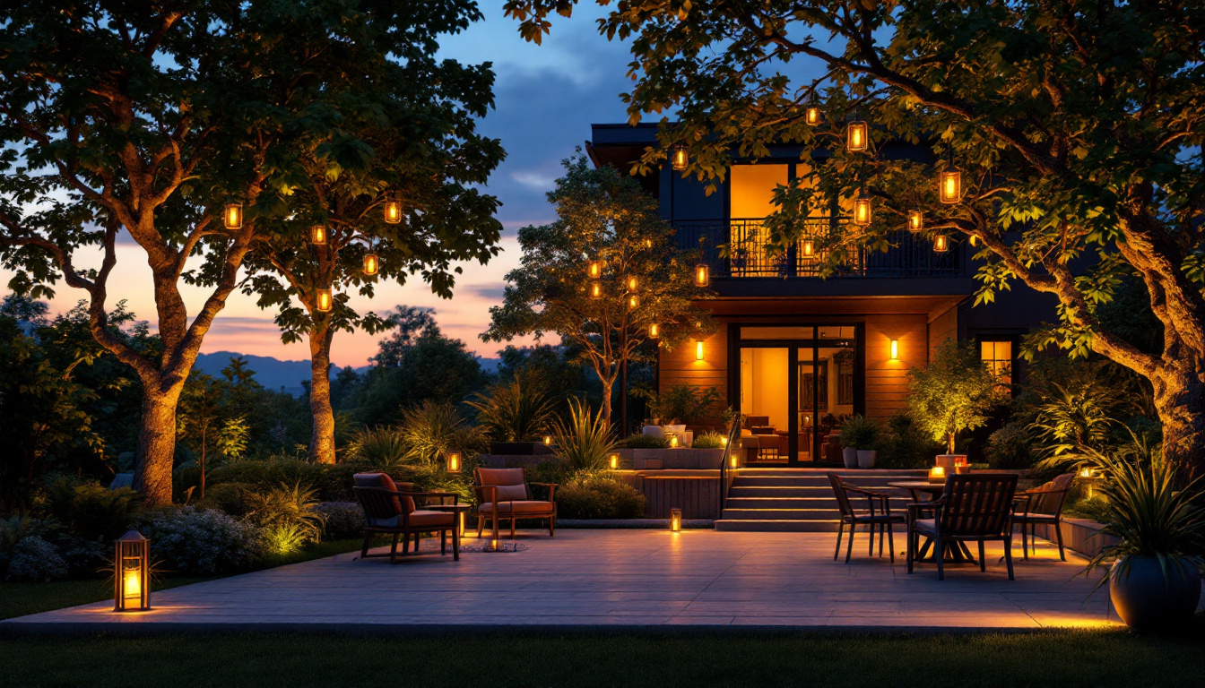 A photograph of a beautifully illuminated outdoor space at dusk