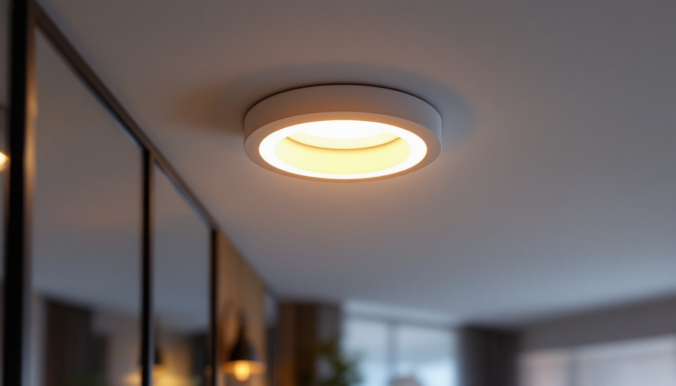 A photograph of a modern recessed can light with an led retrofit installed in a stylish home setting