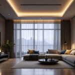 A photograph of a modern living space featuring sleek recessed lighting that highlights the room's design