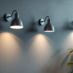 A photograph of a well-lit interior space showcasing three stylish can lights installed in a modern setting