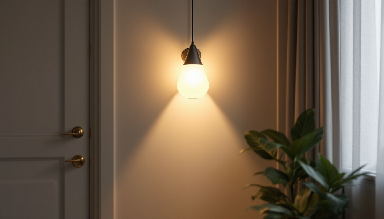 A photograph of a stylish corner light fixture in a well-designed interior setting