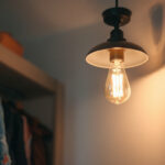 A photograph of a stylish and functional closet light fixture with a pull chain