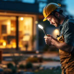A photograph of a lighting contractor at work on a residential or commercial project