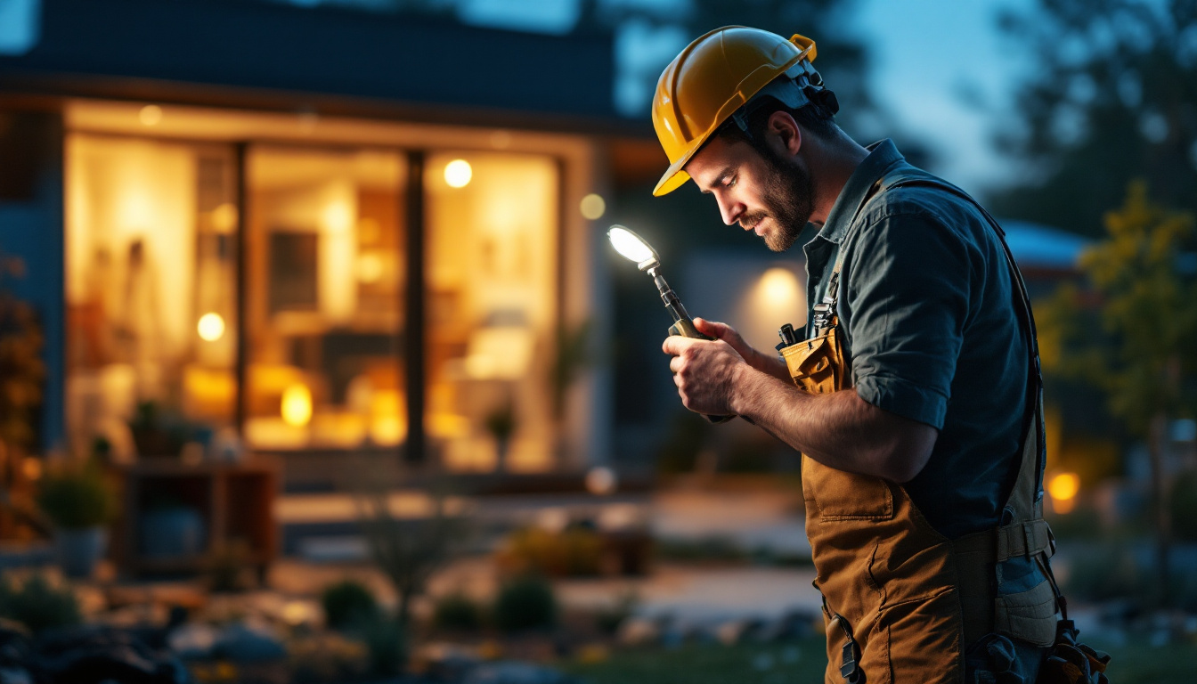A photograph of a lighting contractor at work on a residential or commercial project