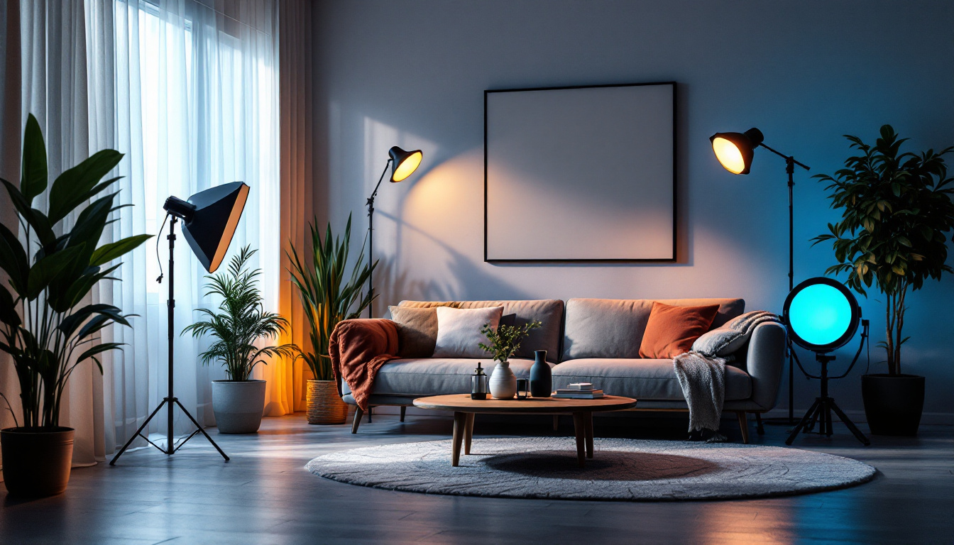 A photograph of a well-lit room showcasing various led light kits in use