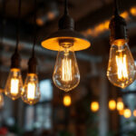 A photograph of a vintage led light installation in a stylish interior setting