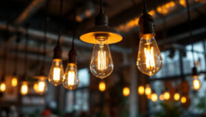 A photograph of a vintage led light installation in a stylish interior setting