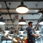 A photograph of a well-lit interior space featuring modern pot lights in various configurations