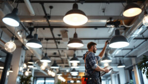 A photograph of a well-lit interior space featuring modern pot lights in various configurations