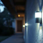 A photograph of a motion-detecting light fixture in action