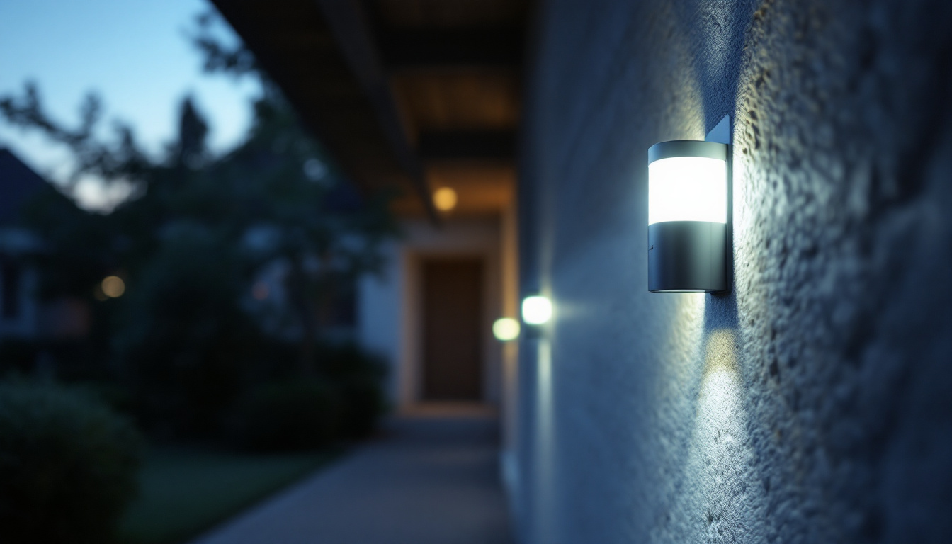 A photograph of a motion-detecting light fixture in action