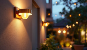 A photograph of a beautifully illuminated outdoor space featuring modern led lighting fixtures