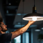 A photograph of a stylish led hanging lamp in a modern setting