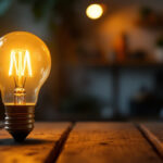 A photograph of a 15-watt type b bulb illuminated in a cozy
