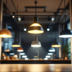 A photograph of a well-lit commercial space showcasing various led lighting fixtures in use