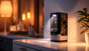 A photograph of a modern uv sanitizing device in action
