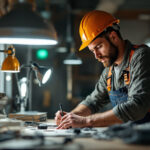 A photograph of a skilled lighting contractor working on a dynamic job site