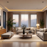 A photograph of a beautifully designed interior space featuring 3-inch recessed lighting fixtures that highlight the room's ambiance