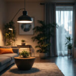 A photograph of a well-lit indoor space featuring a stylish sensor light in action