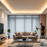 A photograph of a well-lit modern living space featuring stylish led recessed lights