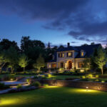 A photograph of a beautifully illuminated outdoor space at dusk