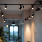 A photograph of a beautifully designed interior space featuring various track lighting systems in action