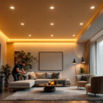 A photograph of a well-designed interior space featuring recessed lighting
