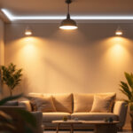 A photograph of a well-lit room featuring stylish pot lights