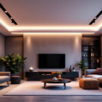 A photograph of a beautifully designed room featuring modern recessed lighting
