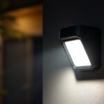 A photograph of a motion detector security light in action
