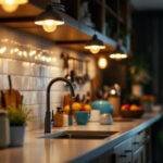 A photograph of a well-lit kitchen or workspace featuring stylish under counter light bulbs in action