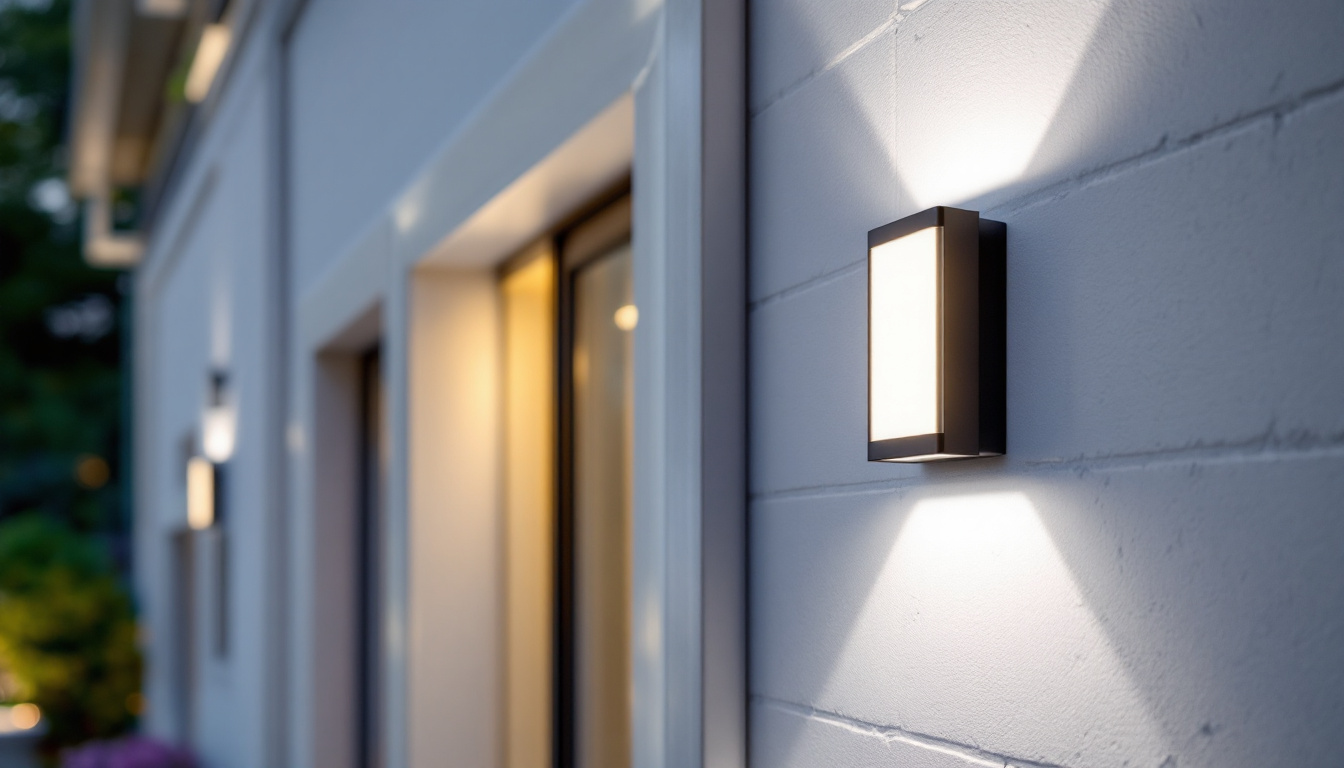 A photograph of a well-lit outdoor setting featuring the sunco lighting outdoor led wall pack installed on a building