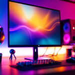 A photograph of a well-lit computer setup showcasing vibrant led lights illuminating the workspace
