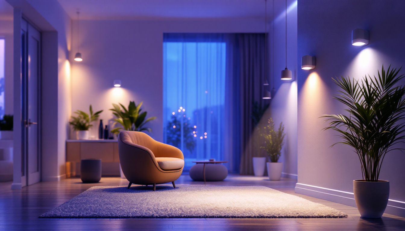 A photograph of a well-lit indoor space featuring various motion sensor lights in action