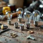 A photograph of a close-up of various light bulb bases commonly used in the us