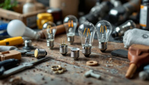 A photograph of a close-up of various light bulb bases commonly used in the us