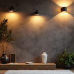 A photograph of a beautifully designed interior space featuring various styles of wall lights