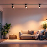 A photograph of a well-lit interior space showcasing adjustable can lights in action