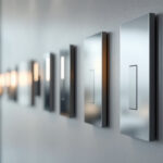 A photograph of a modern row of stylish light switches in a contemporary interior setting
