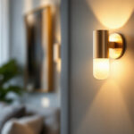 A photograph of a stylish large wall sconce elegantly illuminating a modern interior space