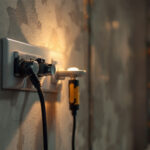 A photograph of a skilled lighting contractor installing a 4 wall outlet in a well-lit room